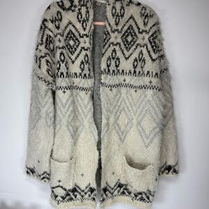 Knox Rose Cream and Black Patterned Cardigan Aztec Pattern XXL